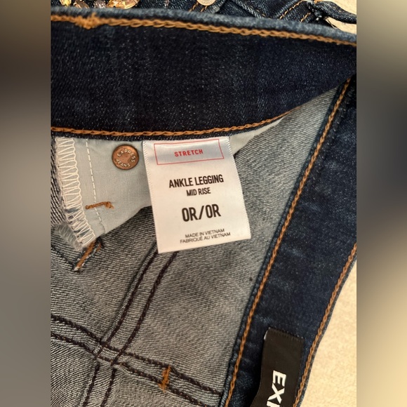 Express Embellished Mid Rise Dark Denim Skinny Jean - Picture 9 of 10